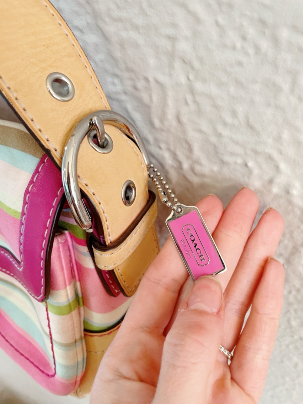 Coach Y2K Pink Stripe Soho Shoulder Bag & Matching Wallet Set Vintage Rare - Picture 8 of 16